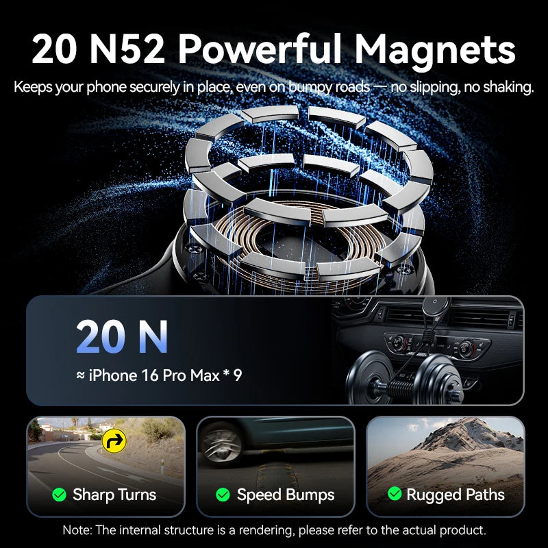 Vention Magnetic Car Phone Holder 15W Wireless Charger Bendable Car Phone Mount for iPhone 12-17 Stand Dashboard Center Console