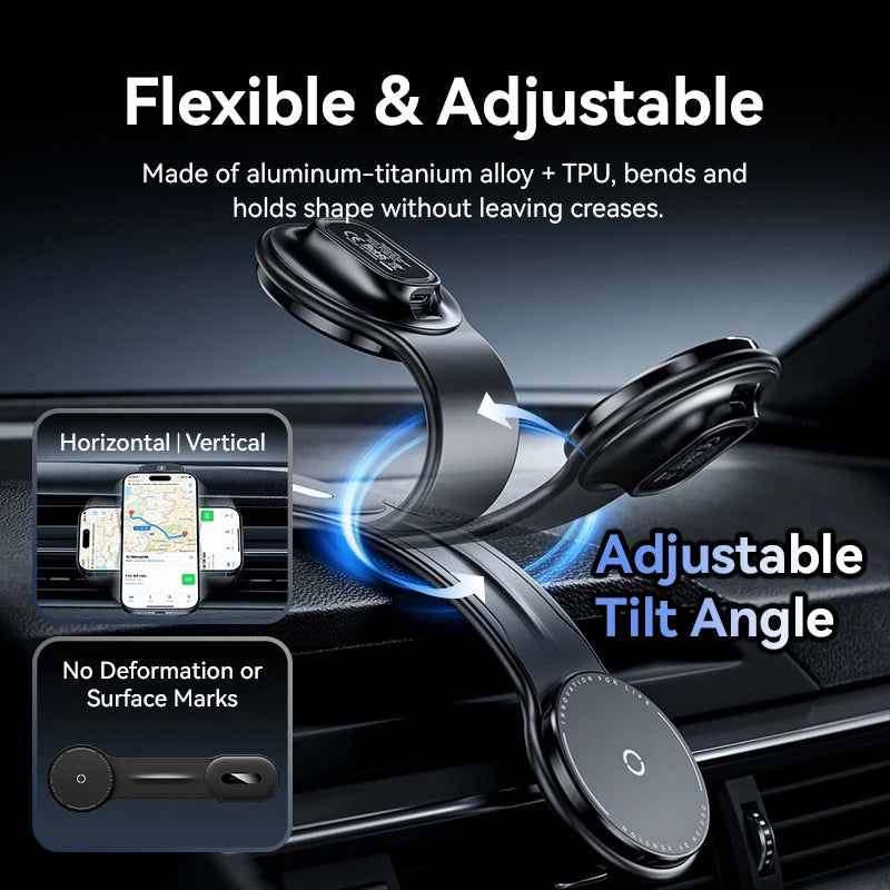 Vention Magnetic Car Phone Holder 15W Wireless Charger Bendable Car Phone Mount for iPhone 12-17 Stand Dashboard Center Console